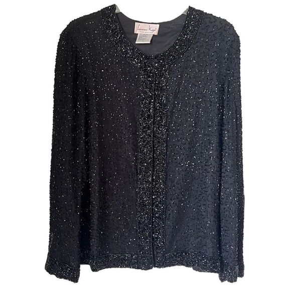 Laurence Kasar Women’s Vintage Sequin Beaded 100% Silk Black Evening Jacket  L - Picture 1 of 9